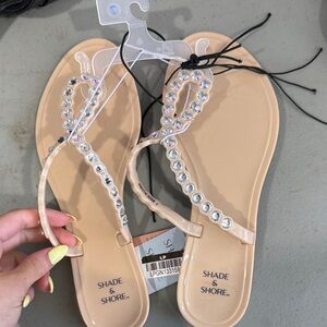 Shade & Shore Nude Jeweled Thong Sandals